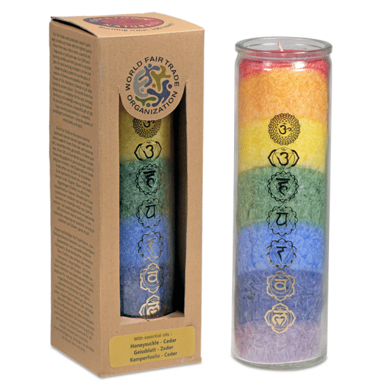 Bougie Arc en ciel des 7 chakras – aux huiles essentielles