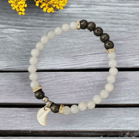 Bracelet Calcédoine Bleu + Lave 6mm