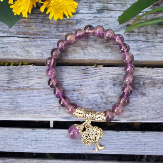 Bracelet Améthyste 8mm + arbre de vie