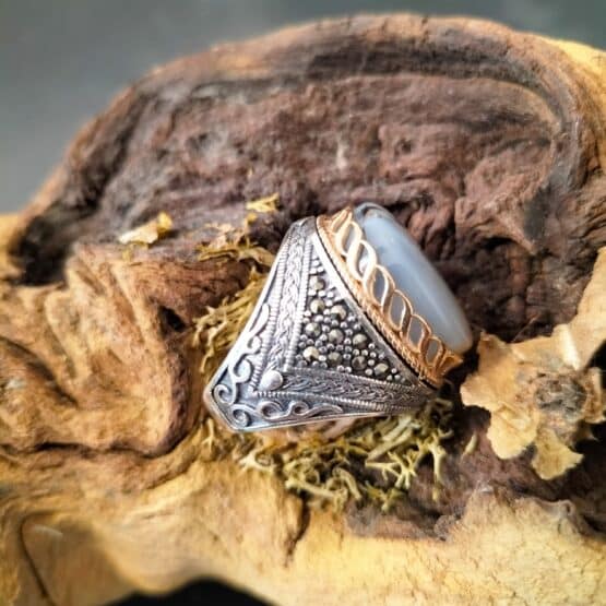 Bague Homme Agate du Botswana taille 60 Argent