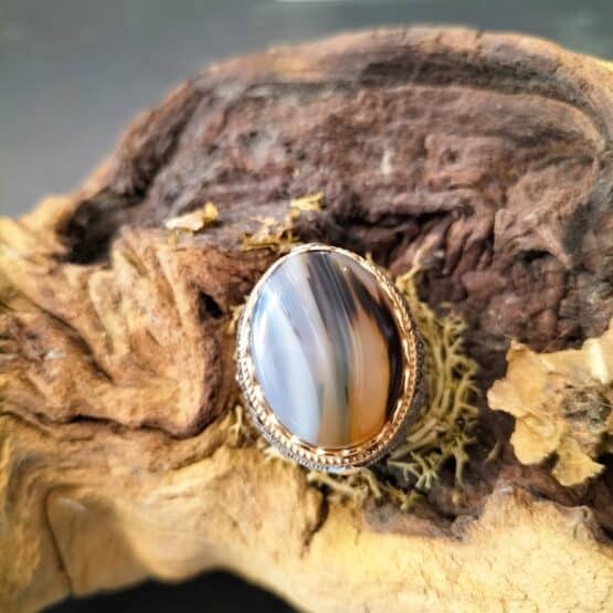 Bague Homme Agate du Botswana taille 60 Argent