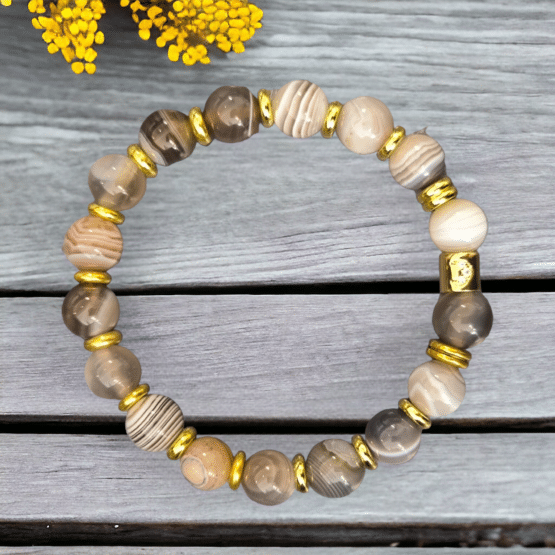 Bracelet Agate du Botswana 8mm + apprêt rond