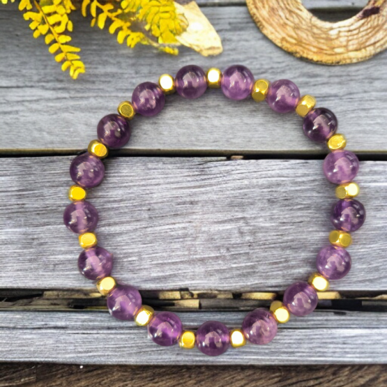 Bracelet Améthyste 8mm + apprêt métal