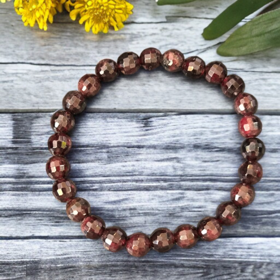 Bracelet Grenat Rouge Facette 7mm