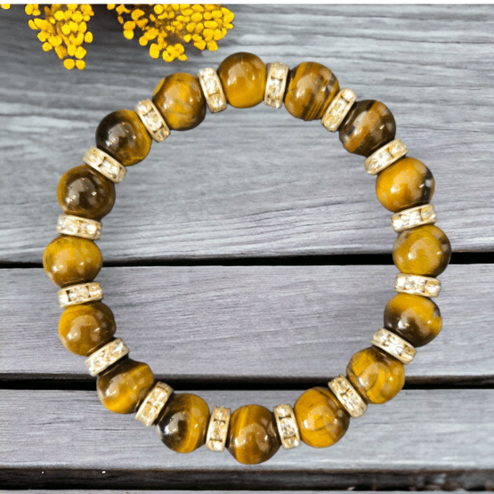 Bracelet Œil de Tigre 10mm + Strass